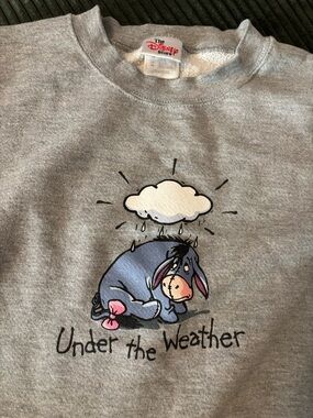 Vintage The Disney Store Gray Eeyore 'Under the Weather' Sweatshirt